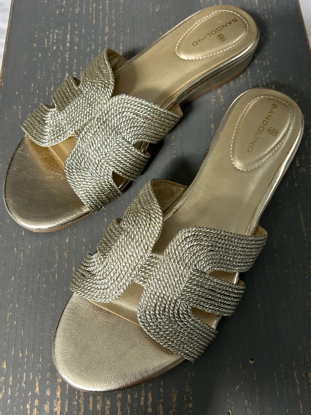 Bandolino Metallic Gold Braided Slide Mules -Size 8M